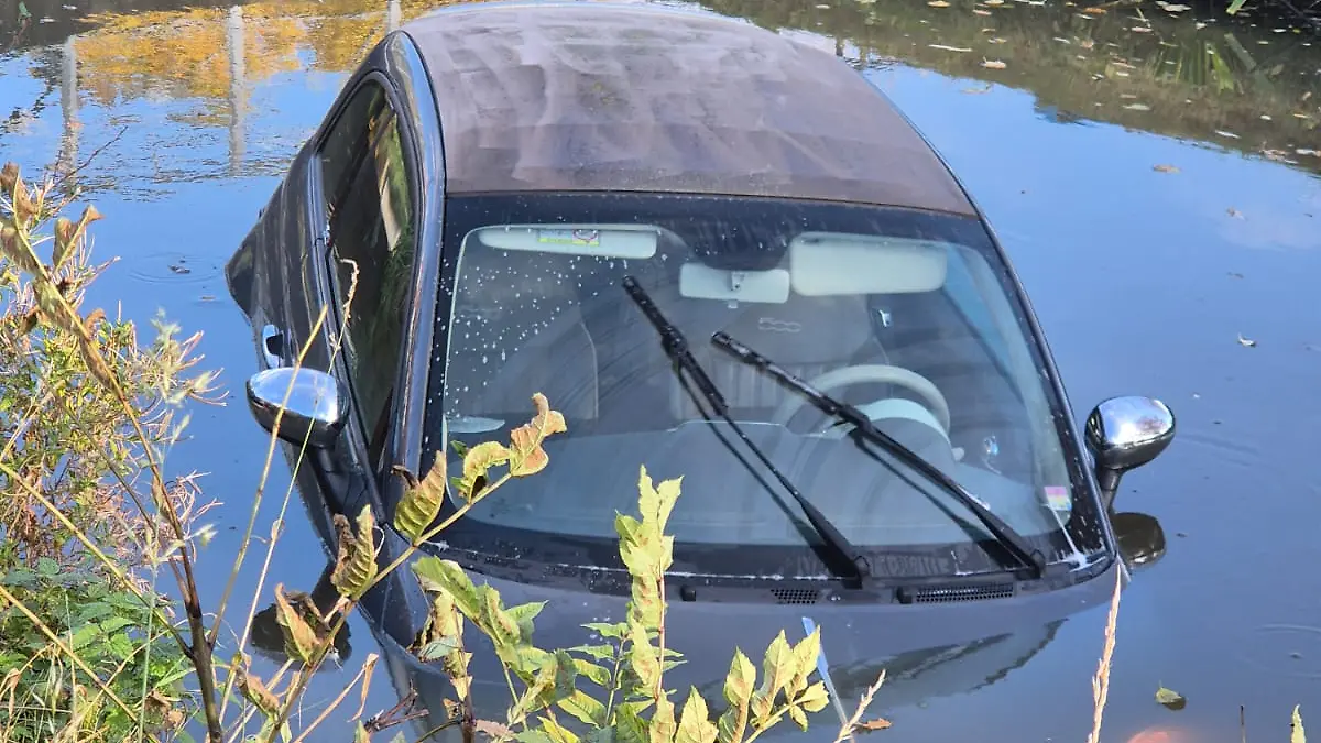 Der Fiat der Seniorin landet im Fleth und geht unter. 