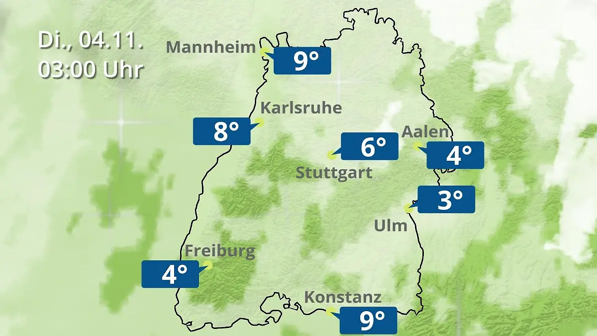 Baden-Württemberg: Wie wird das Wetter? Regen- und Wolkenfilm für Stuttgart, Mannheim und Karlsruhe