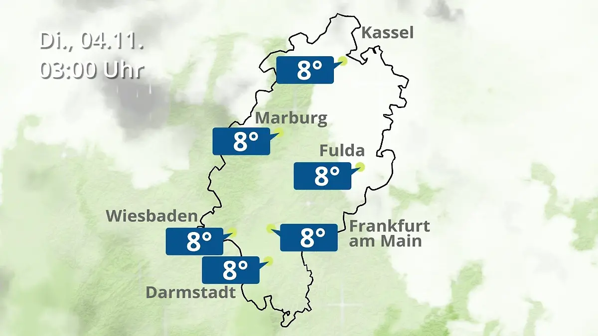 Hessen: Wie wird das Wetter? Regen- und Wolkenfilm für Frankfurt am Main und Wiesbaden