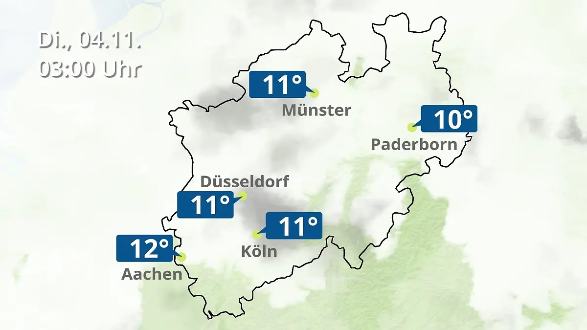 Nordrhein-Westfalen: Wie wird das Wetter? Regen- und Wolkenfilm für Köln, Düsseldorf und Münster