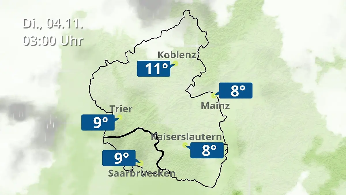 Rheinland-Pfalz, Saarland: Wie wird das Wetter? Regen- und Wolkenfilm für Mainz, Koblenz und Trier