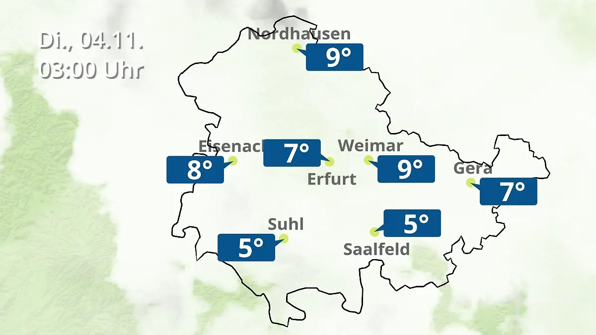 Thüringen: Wie wird das Wetter? Regen- und Wolkenfilm für Erfurt, Gera und Eisenach