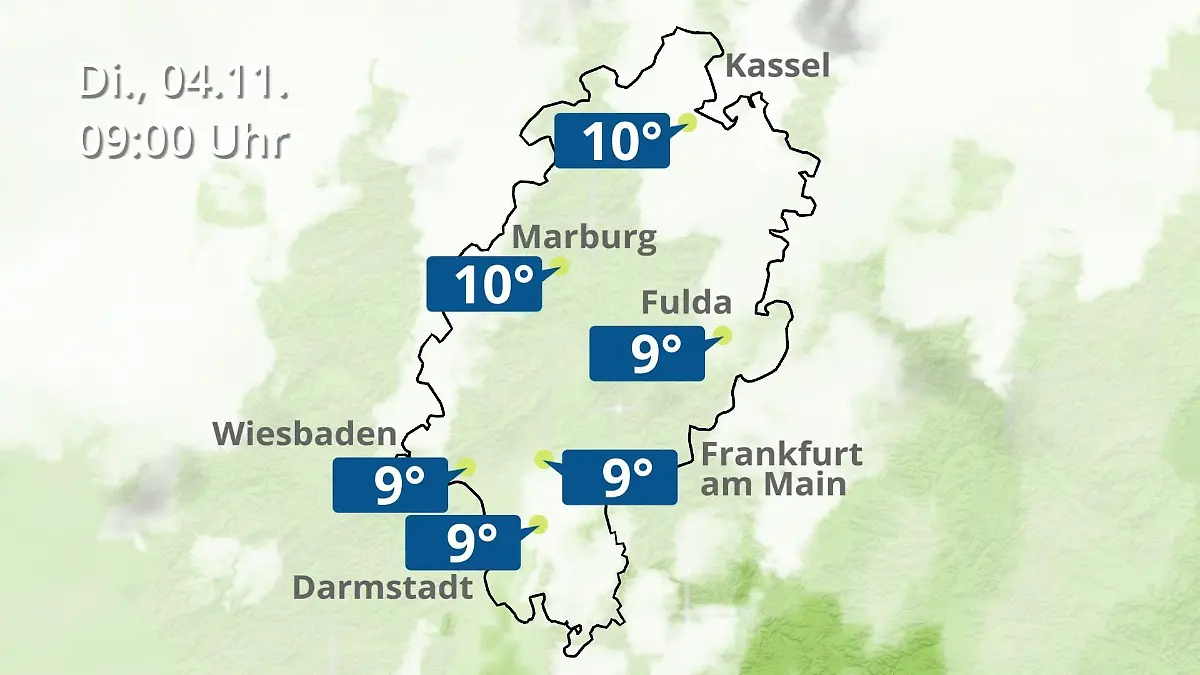Hessen: Wie wird das Wetter? Regen- und Wolkenfilm für Frankfurt am Main und Wiesbaden