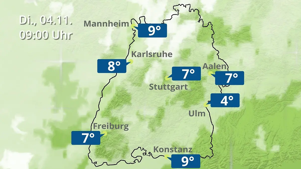 Baden-Württemberg: Wie wird das Wetter? Regen- und Wolkenfilm für Stuttgart, Mannheim und Karlsruhe