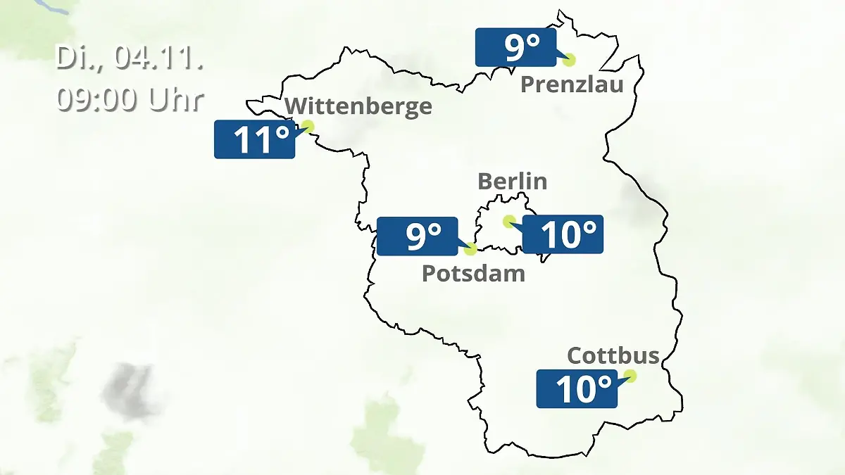Berlin und Brandenburg: Wie wird das Wetter? Regen- und Wolkenfilm für Potsdam, Cottbus und Wittenberge