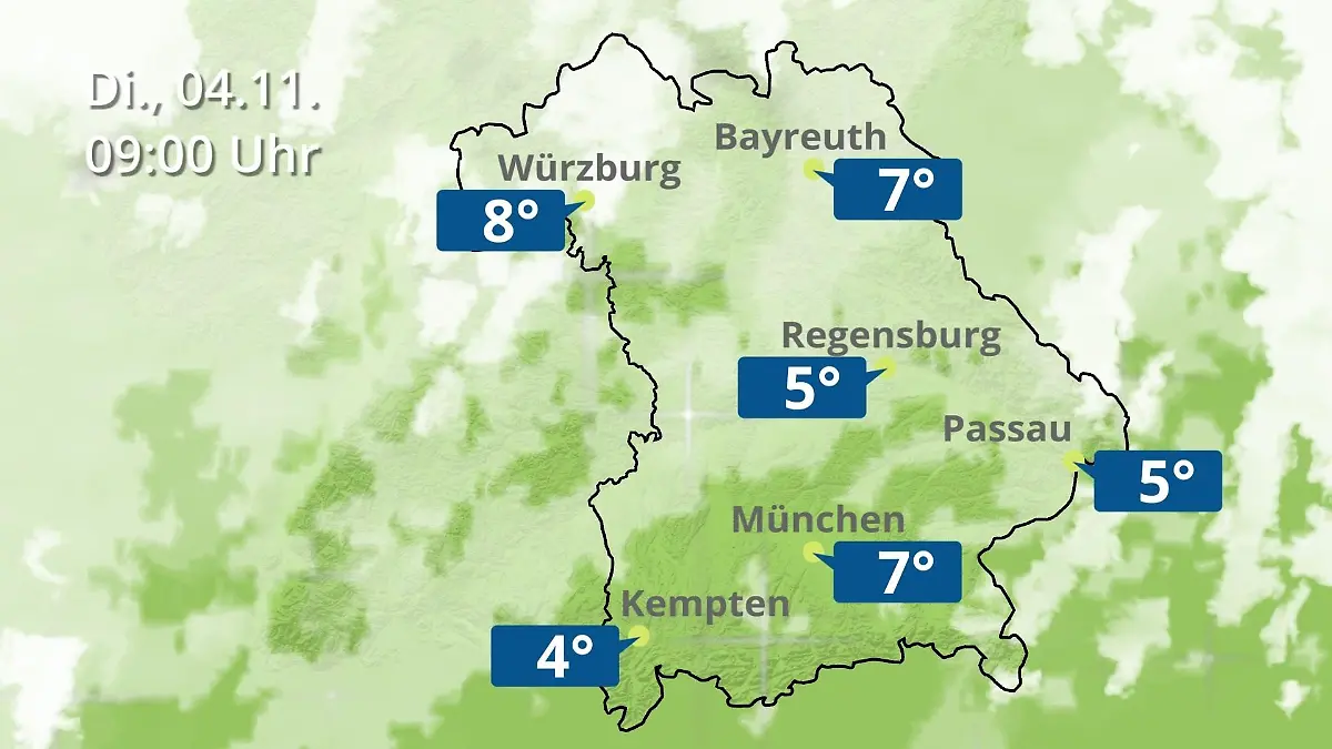 Bayern: Wie wird das Wetter? Regen- und Wolkenfilm für München, Regensburg und Würzburg