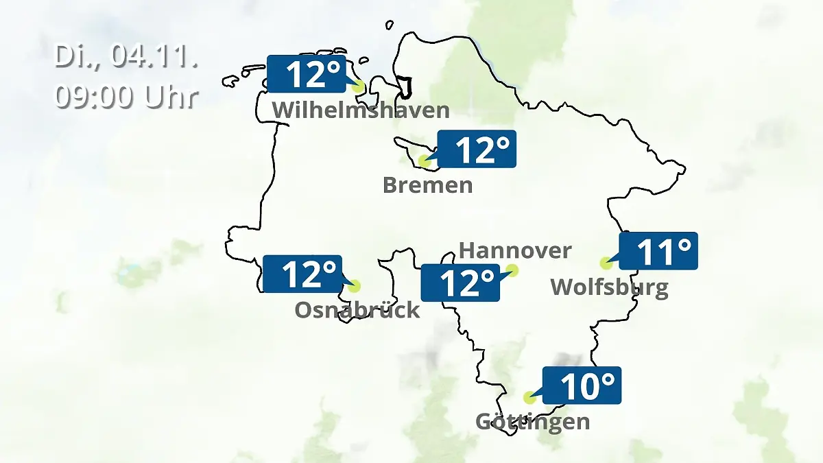 Bremen und Niedersachsen: Wie wird das Wetter? Regen- und Wolkenfilm für Hannover, Osnabrück und Wolfsburg