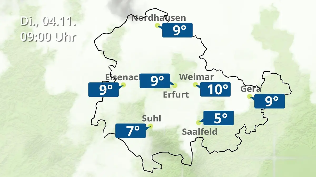 Thüringen: Wie wird das Wetter? Regen- und Wolkenfilm für Erfurt, Gera und Eisenach