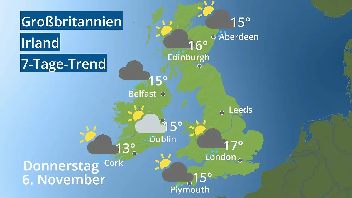 England, Schottland, Wales: Wie wird das Wetter? Video 7-Tage-Trend: Großbritannien und Irland