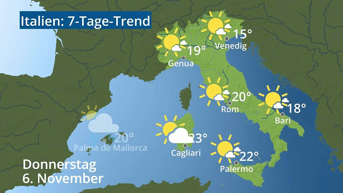 Italien: Wie wird das Wetter? Video 7-Tage-Trend: Rom, Venedig, Sizilien, Sardinien