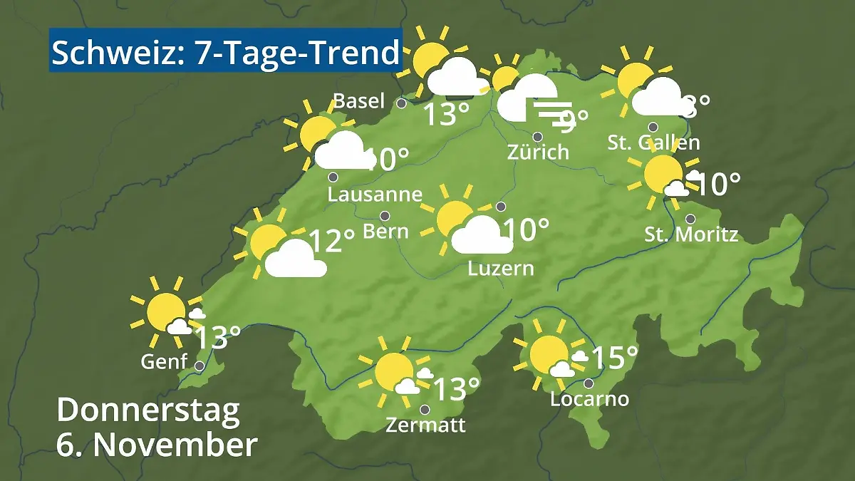 Schweiz: Wie wird das Wetter? Video 7-Tage-Trend: Bern, Basel, Genf, Zürich