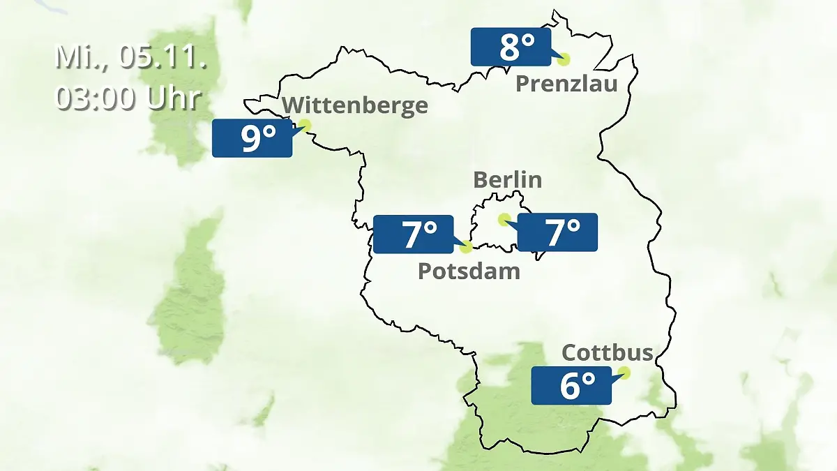 Berlin und Brandenburg: Wie wird das Wetter? Regen- und Wolkenfilm für Potsdam, Cottbus und Wittenberge