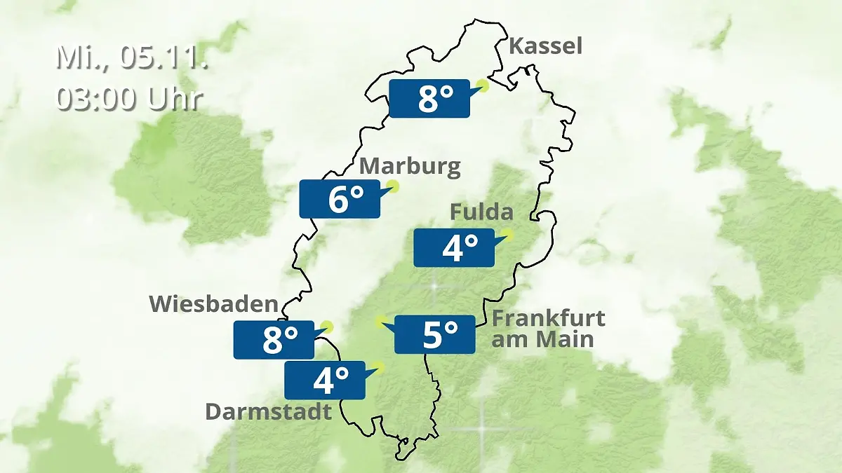 Hessen: Wie wird das Wetter? Regen- und Wolkenfilm für Frankfurt am Main und Wiesbaden