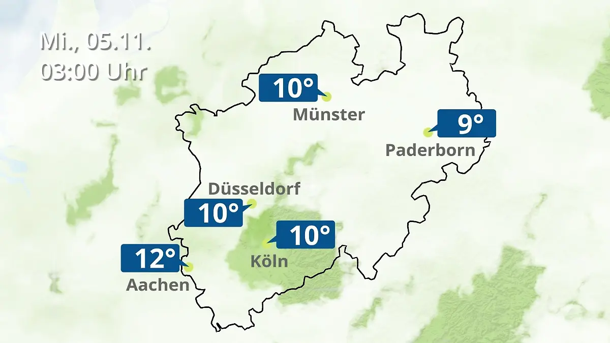 Nordrhein-Westfalen: Wie wird das Wetter? Regen- und Wolkenfilm für Köln, Düsseldorf und Münster