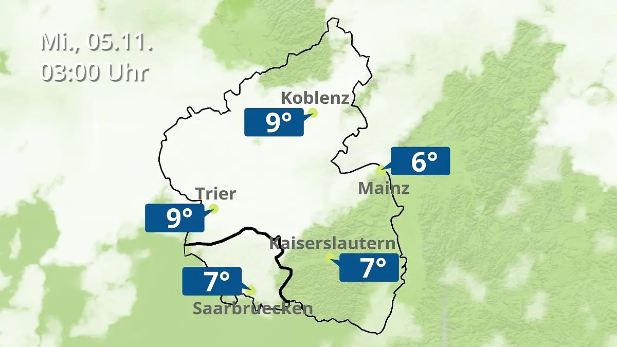 Rheinland-Pfalz, Saarland: Wie wird das Wetter? Regen- und Wolkenfilm für Mainz, Koblenz und Trier