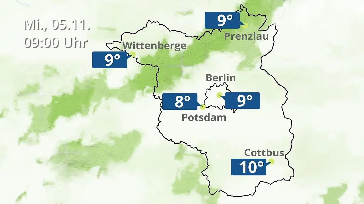 Berlin und Brandenburg: Wie wird das Wetter? Regen- und Wolkenfilm für Potsdam, Cottbus und Wittenberge
