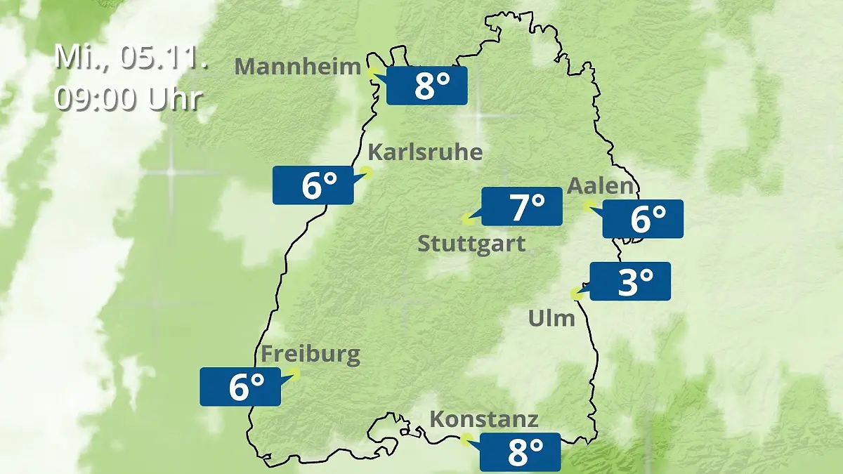 Baden-Württemberg: Wie wird das Wetter? Regen- und Wolkenfilm für Stuttgart, Mannheim und Karlsruhe