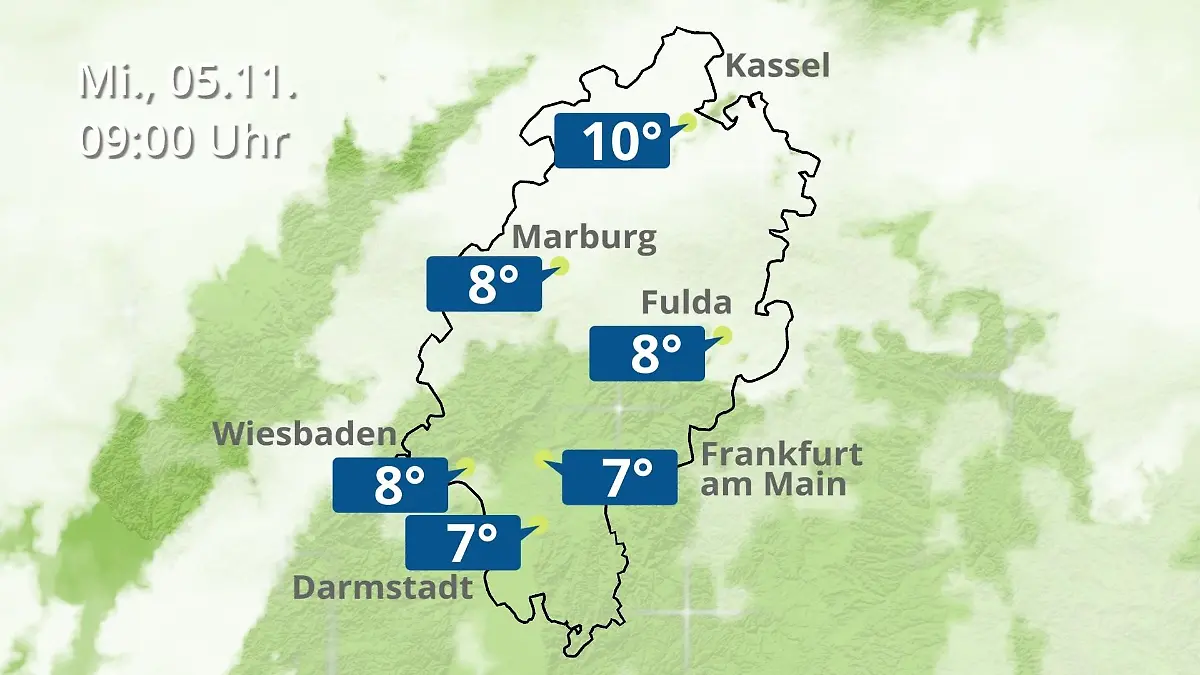 Hessen: Wie wird das Wetter? Regen- und Wolkenfilm für Frankfurt am Main und Wiesbaden