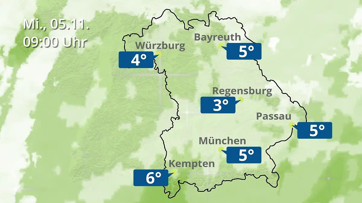 Bayern: Wie wird das Wetter? Regen- und Wolkenfilm für München, Regensburg und Würzburg