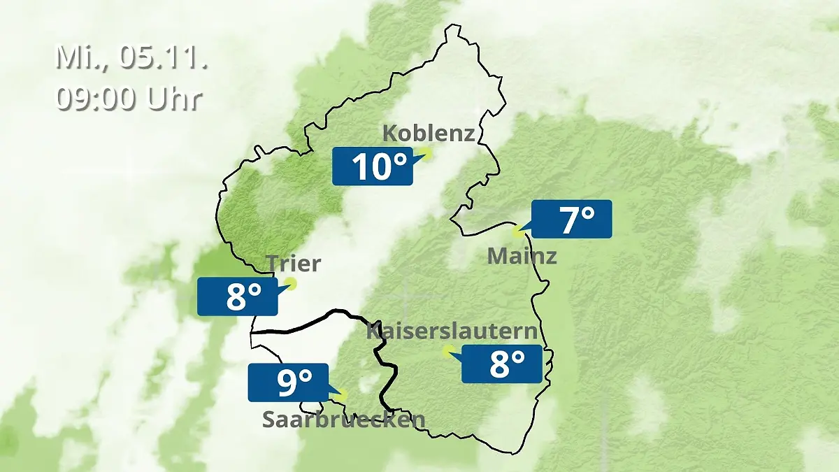 Rheinland-Pfalz, Saarland: Wie wird das Wetter? Regen- und Wolkenfilm für Mainz, Koblenz und Trier