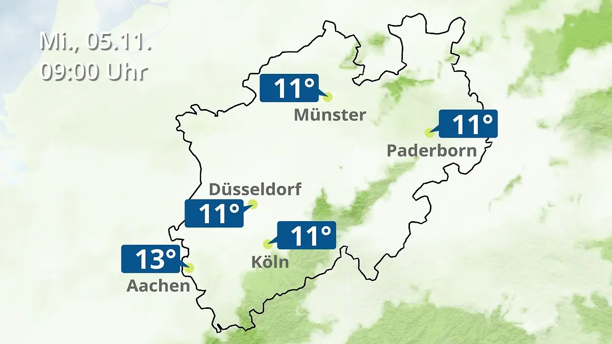 Nordrhein-Westfalen: Wie wird das Wetter? Regen- und Wolkenfilm für Köln, Düsseldorf und Münster