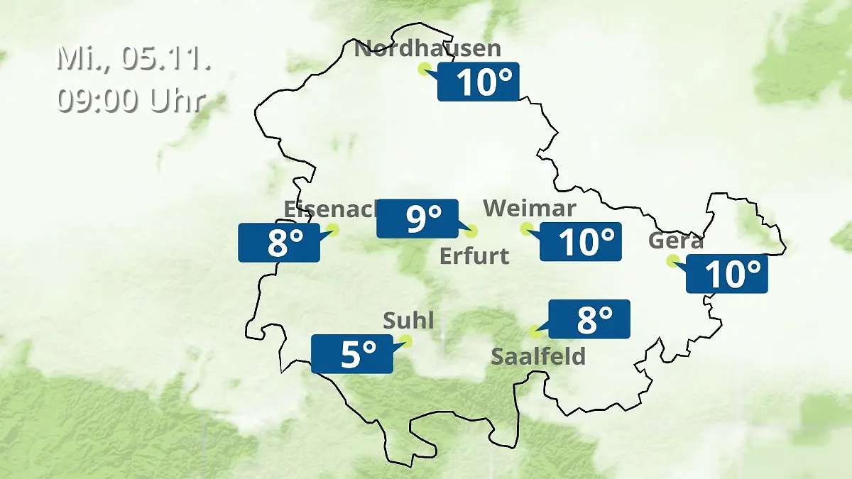 Thüringen: Wie wird das Wetter? Regen- und Wolkenfilm für Erfurt, Gera und Eisenach
