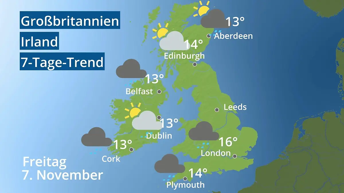 England, Schottland, Wales: Wie wird das Wetter? Video 7-Tage-Trend: Großbritannien und Irland