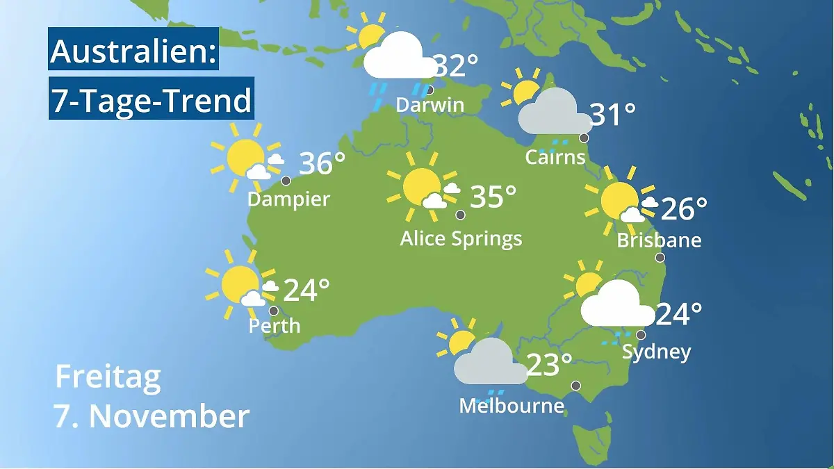 Australien: Wie wird das Wetter? Video 7-Tage-Trend: Sydney, Melbourne, Perth