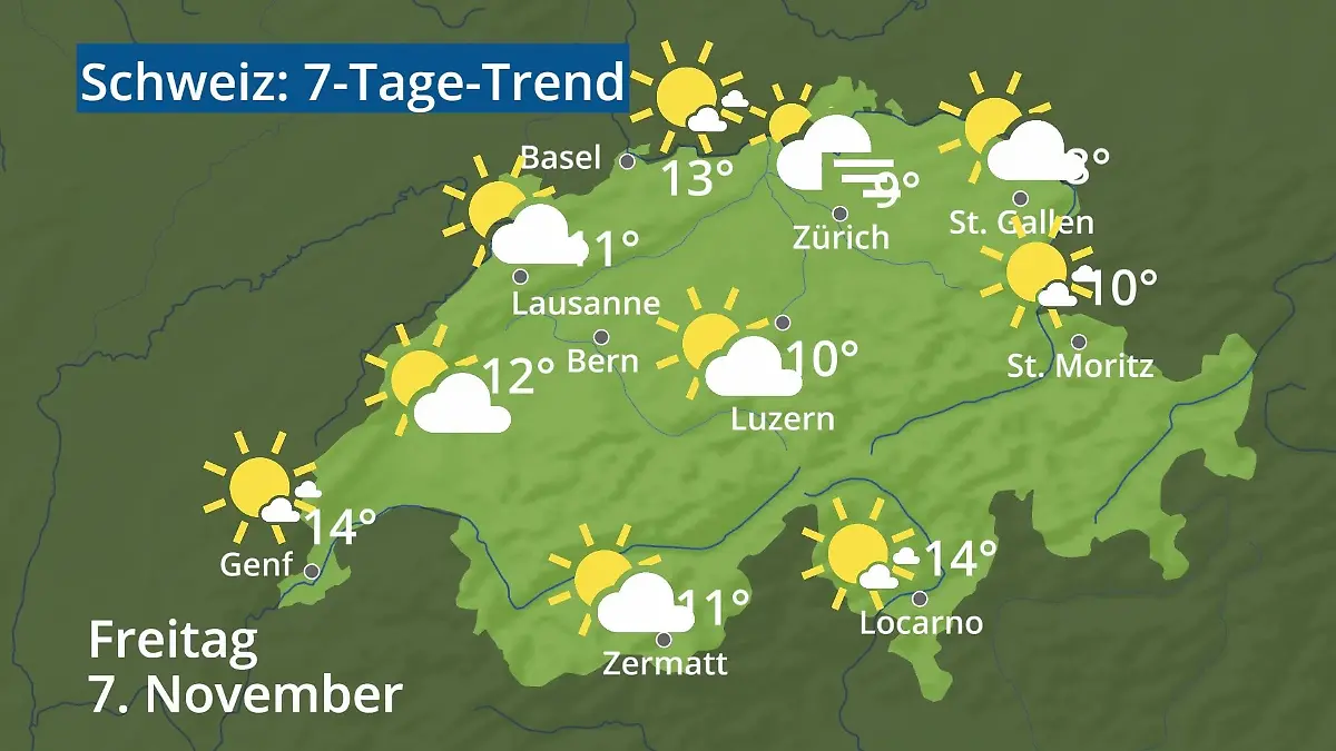 Schweiz: Wie wird das Wetter? Video 7-Tage-Trend: Bern, Basel, Genf, Zürich