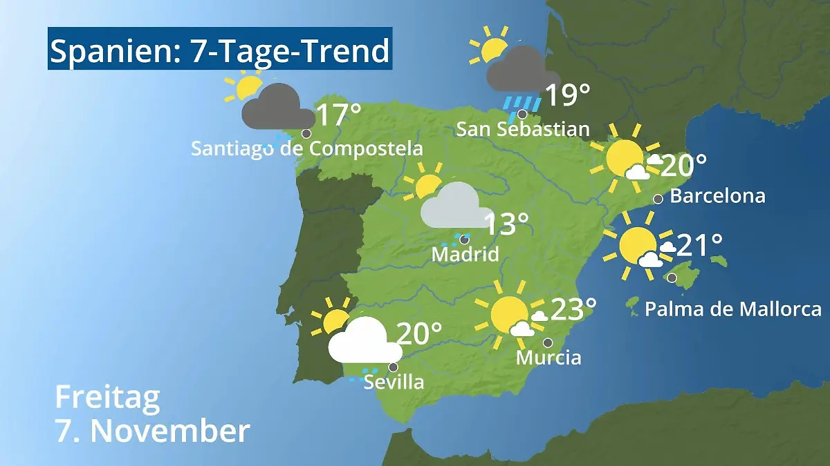 Spanien: Wie wird das Wetter? Video 7-Tage-Trend: Mallorca, Madrid, Barcelona