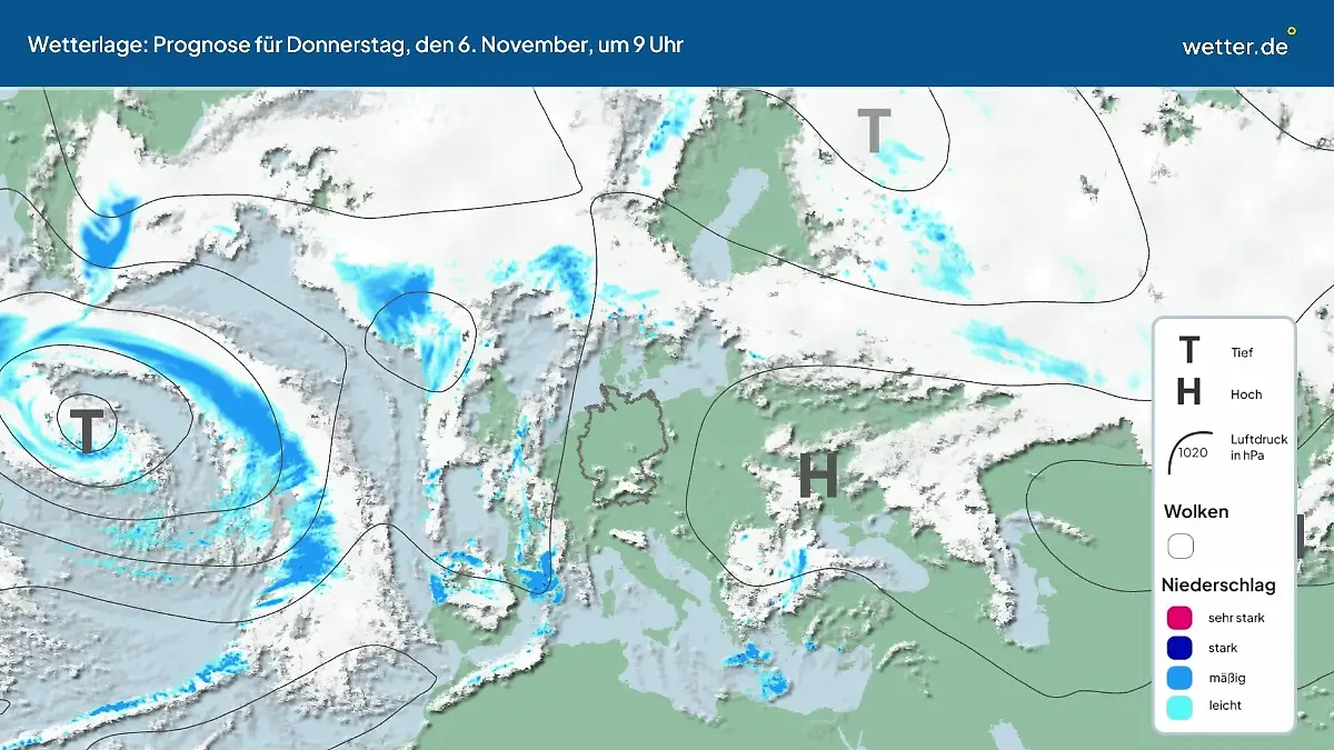 Die Wetterlage der kommenden 5 Tage Hochs und Tiefs über Europa