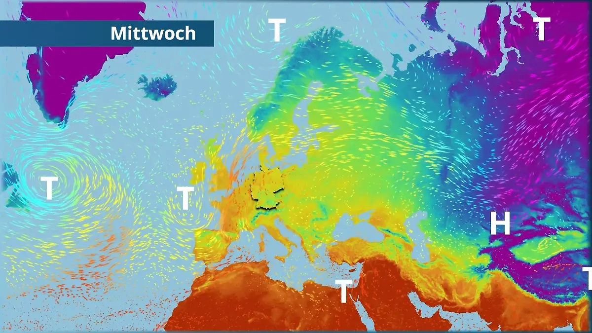 Höhepunkt der Wärme, zum Wochenende kühler Der Strömungsfilm für Europa für 5 Tage