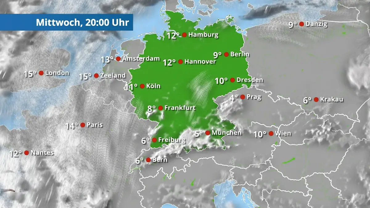 Prognose vom 5. November Der Regen- und Wolkenfilm für 48 Stunden
