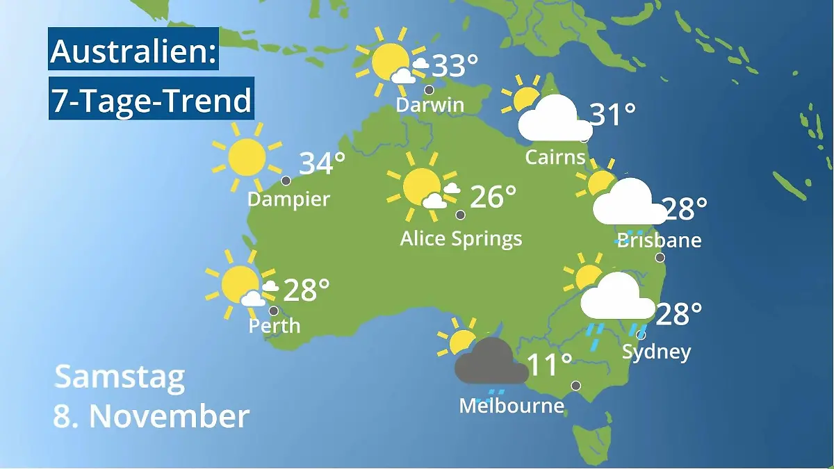 Australien: Wie wird das Wetter? Video 7-Tage-Trend: Sydney, Melbourne, Perth