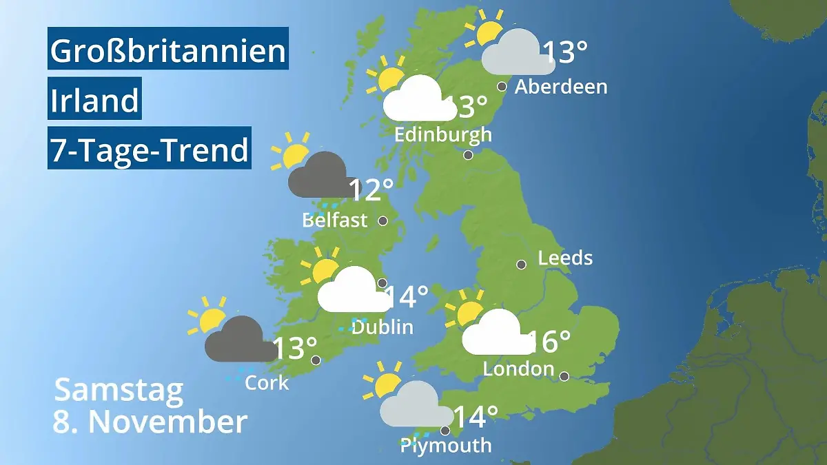 England, Schottland, Wales: Wie wird das Wetter? Video 7-Tage-Trend: Großbritannien und Irland