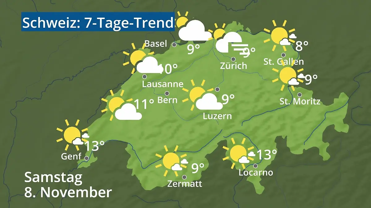 Schweiz: Wie wird das Wetter? Video 7-Tage-Trend: Bern, Basel, Genf, Zürich