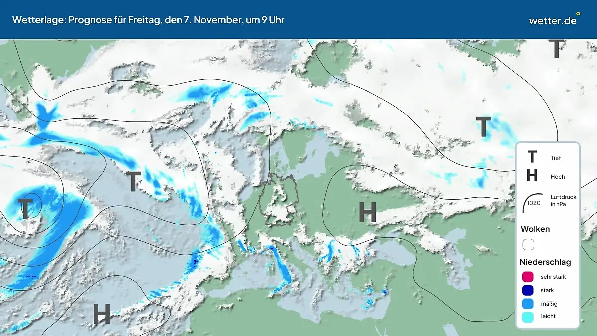 Die Wetterlage der kommenden 5 Tage Hochs und Tiefs über Europa