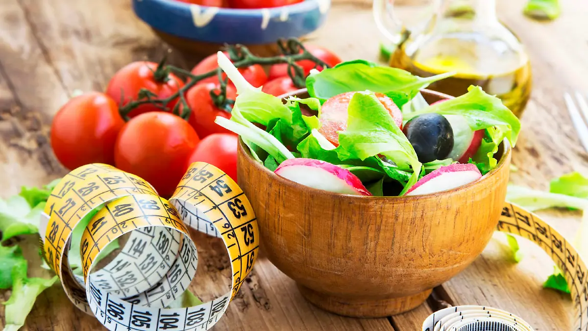 Organic Vegetables Salad with Measure Tape.Healthy Diet Salad Concept