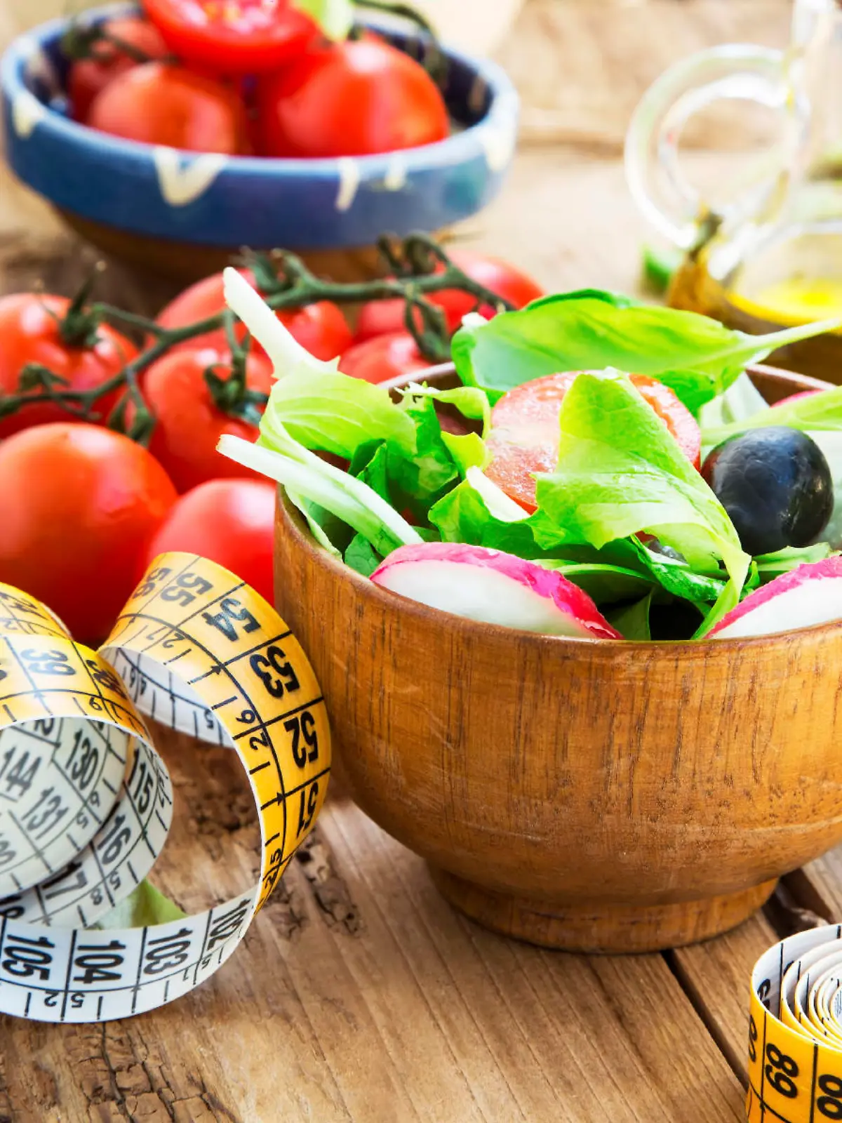 Organic Vegetables Salad with Measure Tape.Healthy Diet Salad Concept