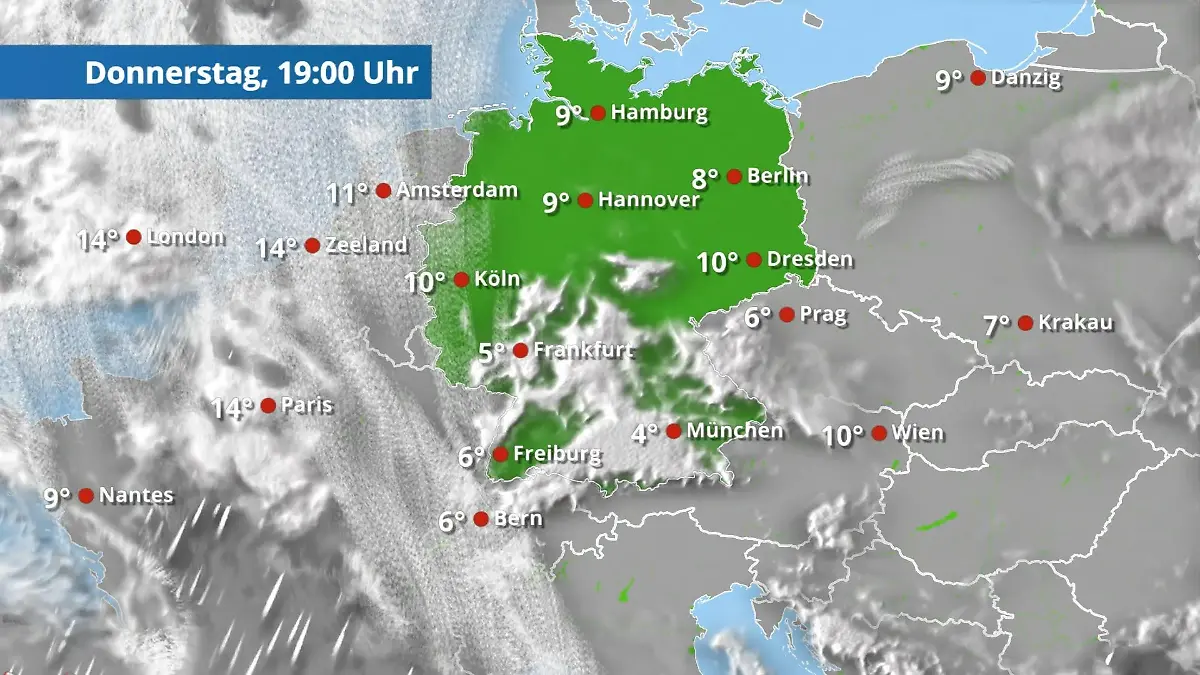 Hochdruckwetter mit teils zähem Nebel Der Regen- und Wolkenfilm für 48 Stunden