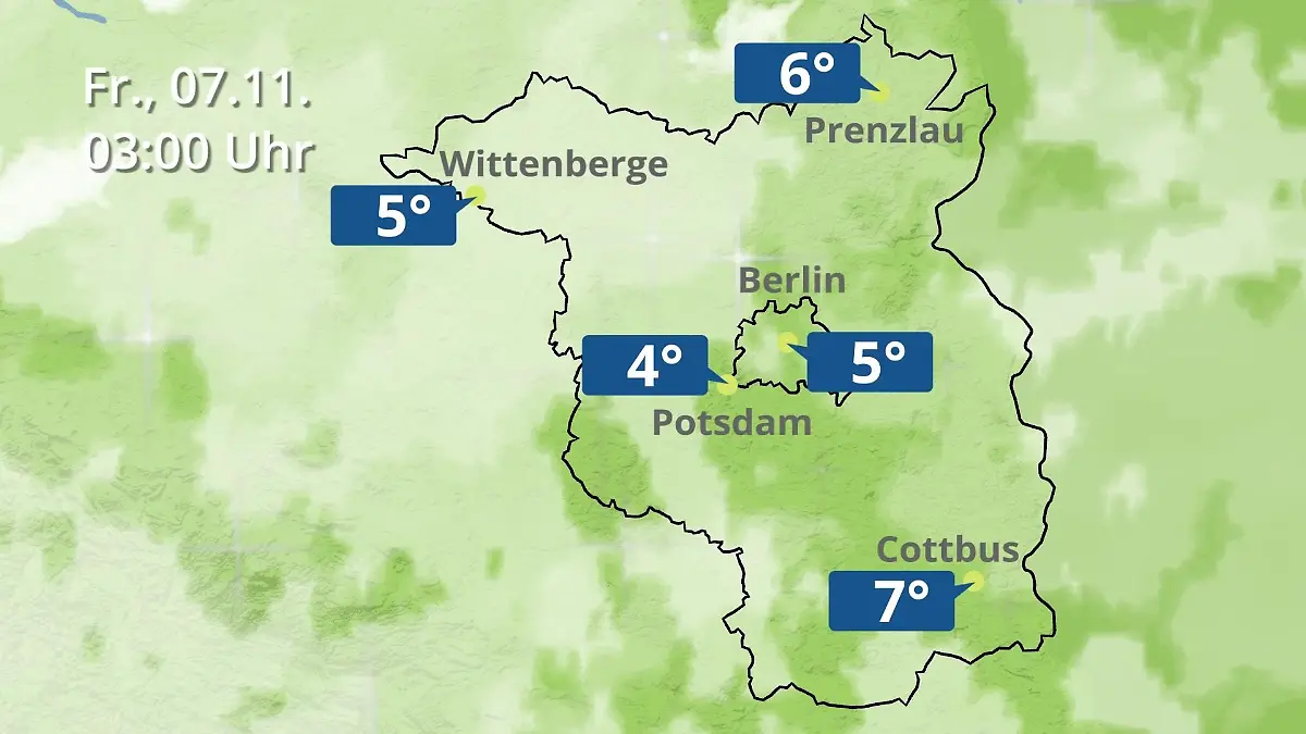 Berlin und Brandenburg: Wie wird das Wetter? Regen- und Wolkenfilm für Potsdam, Cottbus und Wittenberge