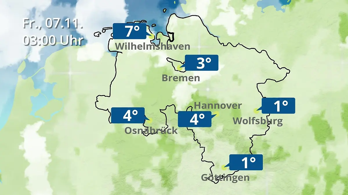 Bremen und Niedersachsen: Wie wird das Wetter? Regen- und Wolkenfilm für Hannover, Osnabrück und Wolfsburg