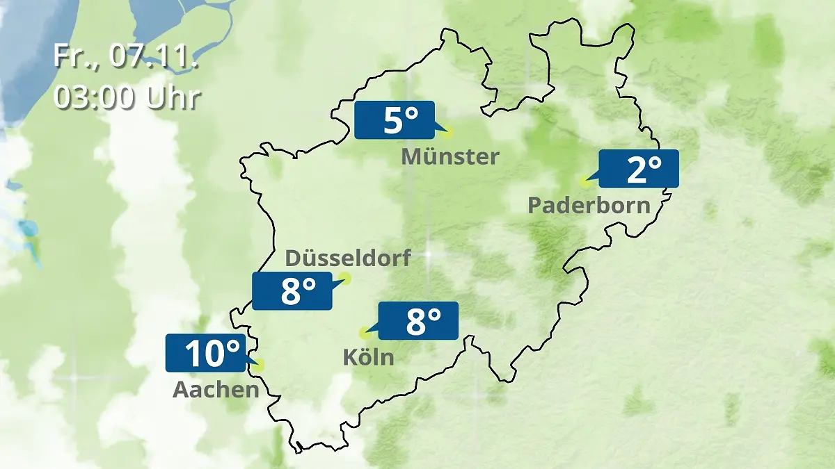 Nordrhein-Westfalen: Wie wird das Wetter? Regen- und Wolkenfilm für Köln, Düsseldorf und Münster
