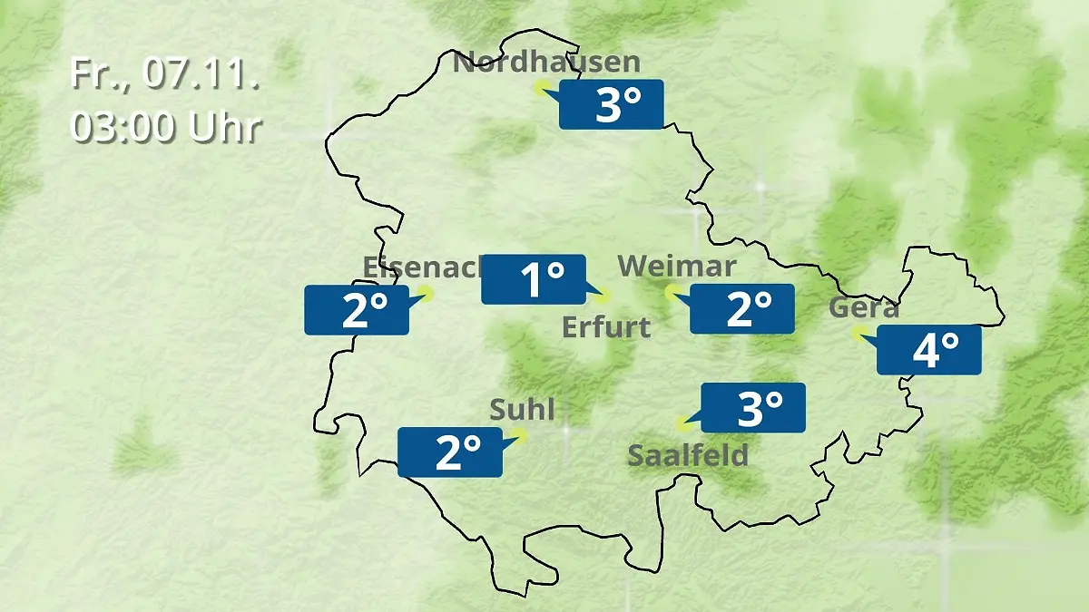 Thüringen: Wie wird das Wetter? Regen- und Wolkenfilm für Erfurt, Gera und Eisenach