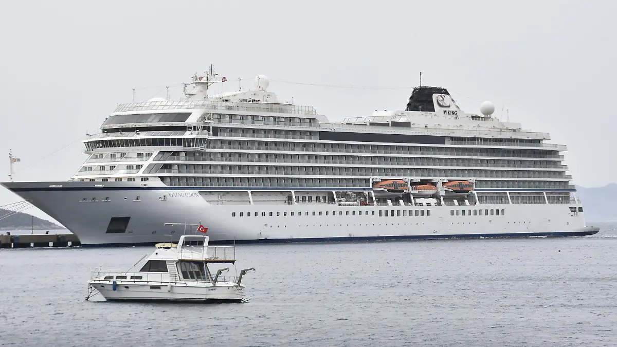 MUGLA, TURKEY - APRIL 18: "Viking Orion" cruise ship under the flag of Norway is seen anchored at Bodrum Cruise Port in Bodrum district of Mugla, Turkey on April 18, 2021. Osman URAS / Anadolu Agency