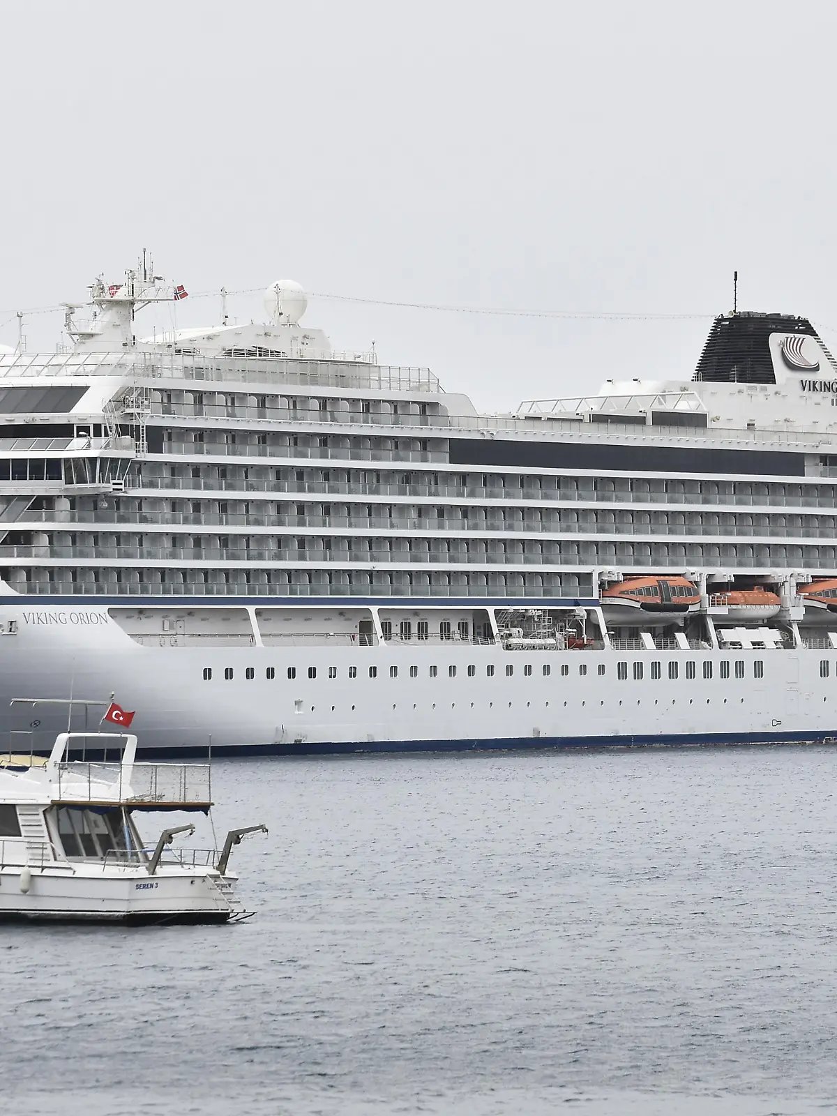 MUGLA, TURKEY - APRIL 18: "Viking Orion" cruise ship under the flag of Norway is seen anchored at Bodrum Cruise Port in Bodrum district of Mugla, Turkey on April 18, 2021. Osman URAS / Anadolu Agency