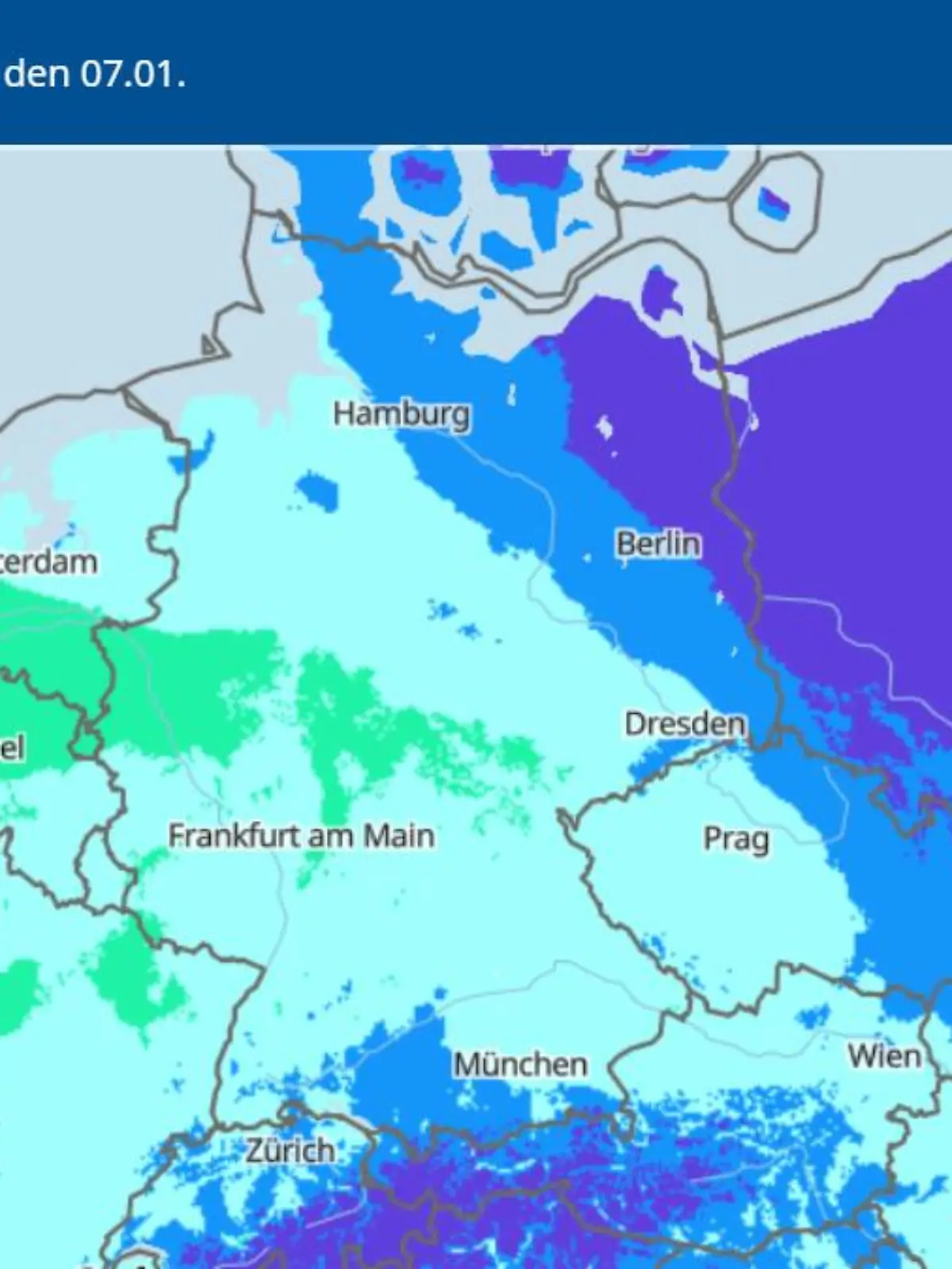 Die Grafik zeigt die Tiefsttemperaturen in Deutschland am 6.1.2023
