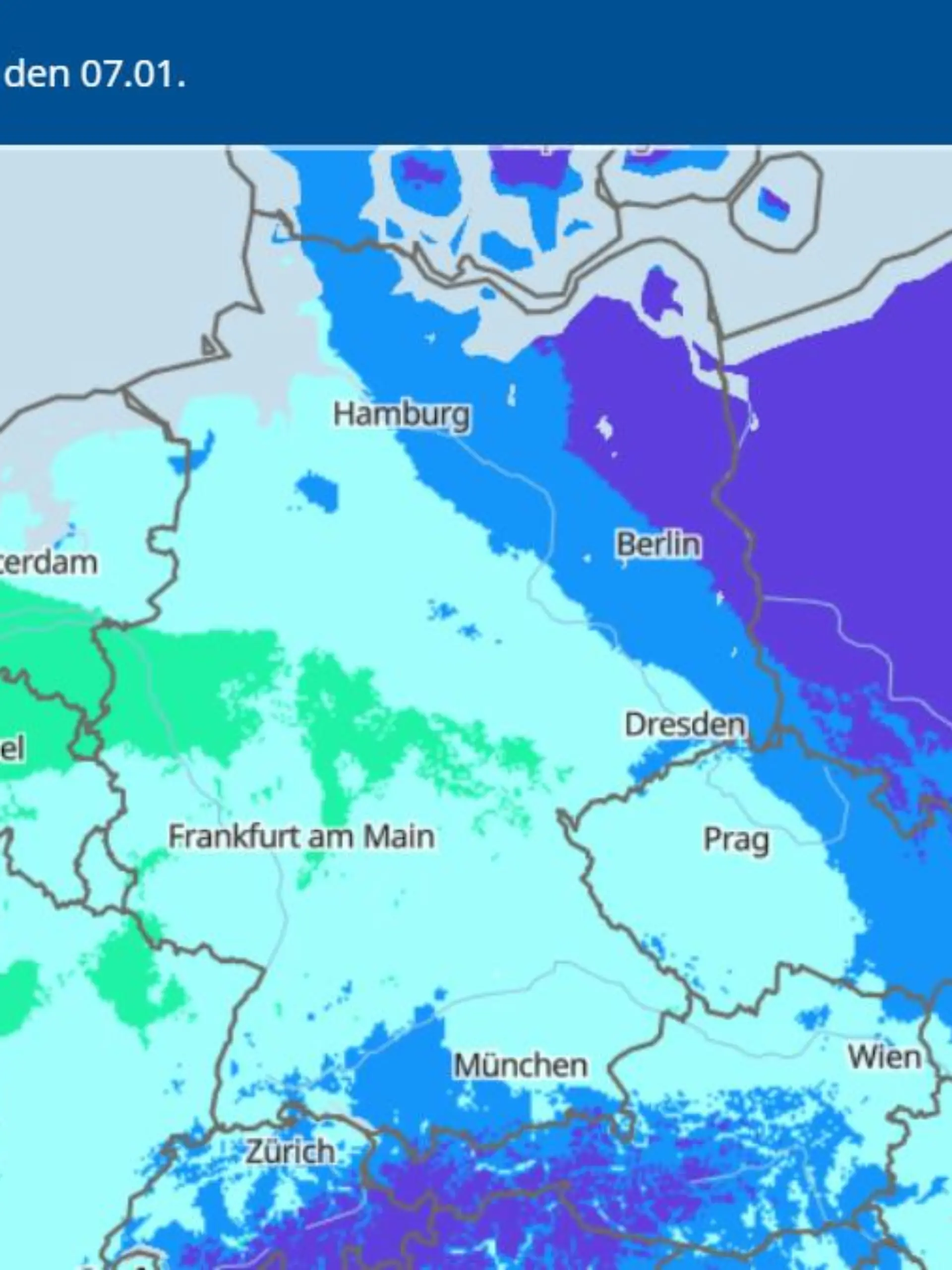 Die Grafik zeigt die Tiefsttemperaturen in Deutschland am 6.1.2023