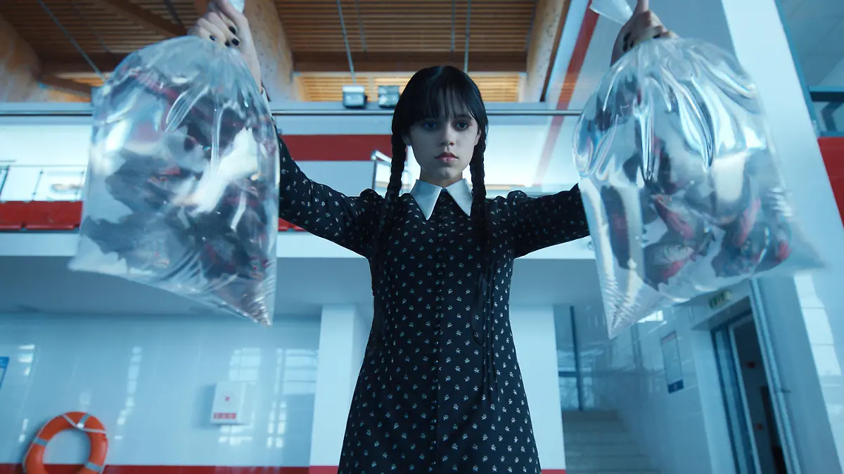 Wednesday. Jenna Ortega as Wednesday Addams in episode 101 of Wednesday. Cr. Courtesy Of Netflix © 2022