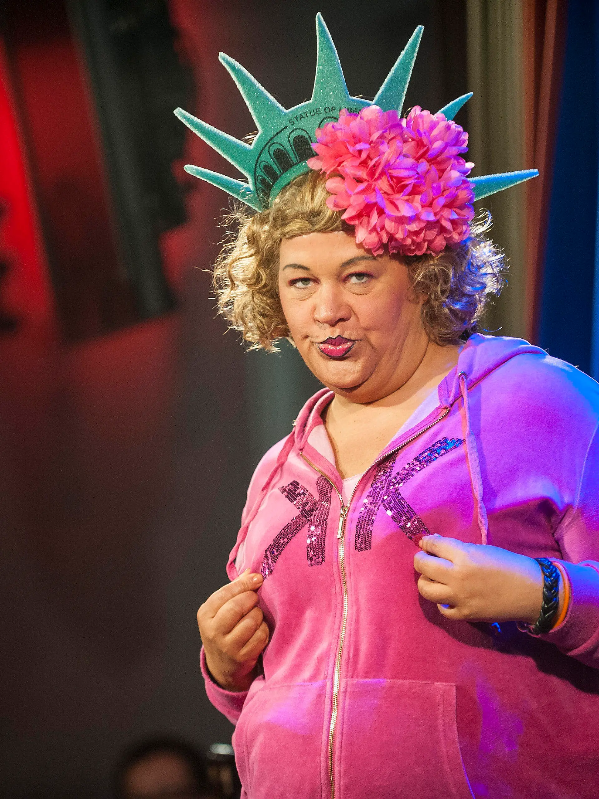 German comedian Cindy aus Marzahn performs her stand up routine at Caroline's comedy club in New York, New York, USA, 10 June 2014. EPA/KEITH BEDFORD (zu dpa-Korr "«Cindy out Marzahn»: Plattenbau-Prinzessin am Broadway" vom 11.06.2014) +++(c) dpa - Bildfunk+++